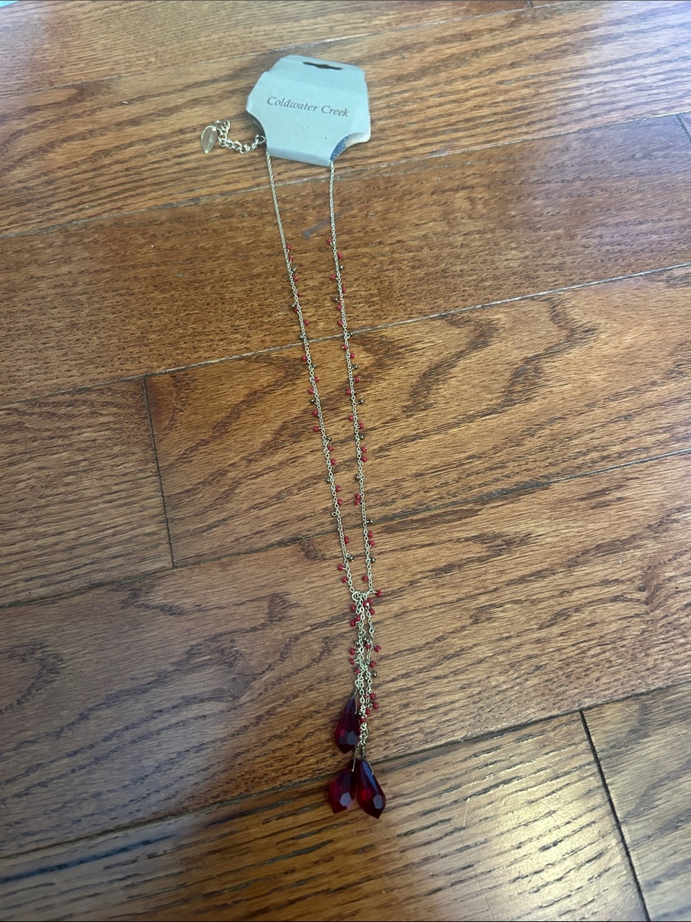 Coldwater Creek Gold-Tone Necklace with Red Teardrop Pendants